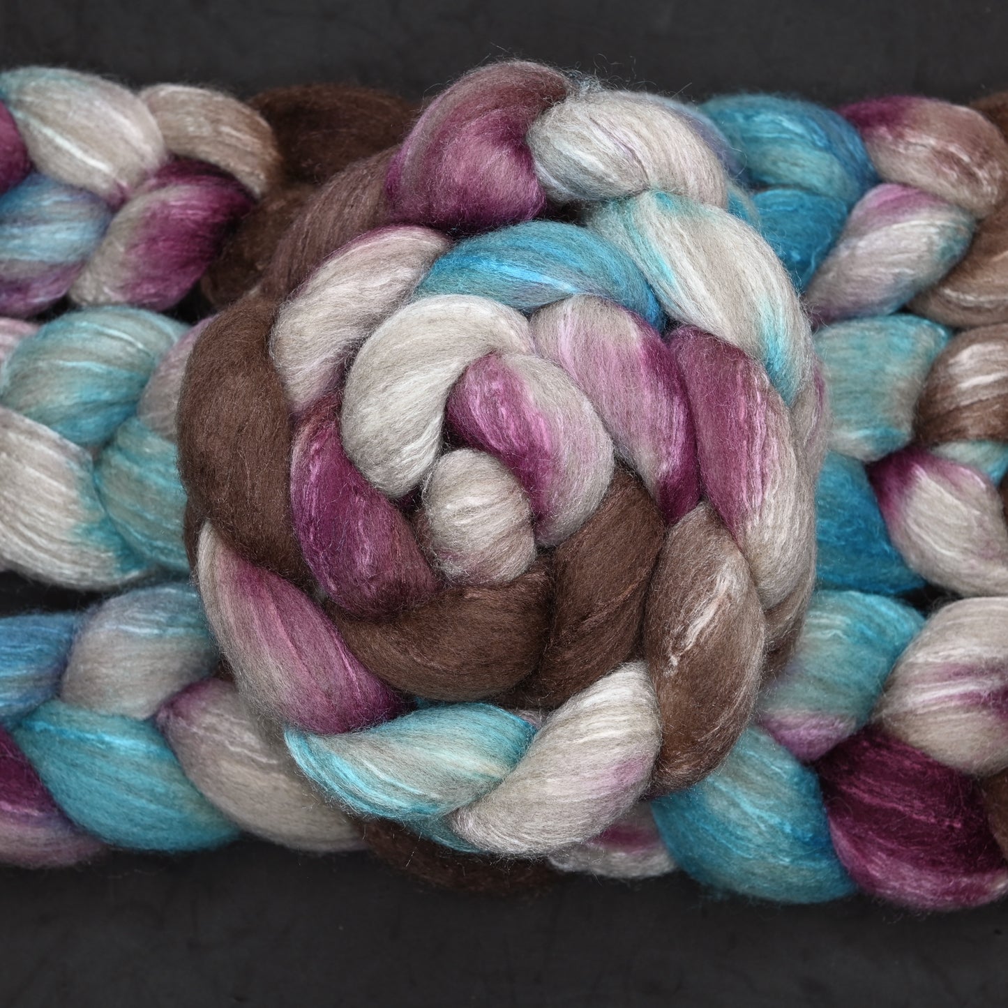 7 ate 9 on Hand Dyed 85/15 Blue Faced Leicester Tussah Silk Combed Wool Top 4 oz