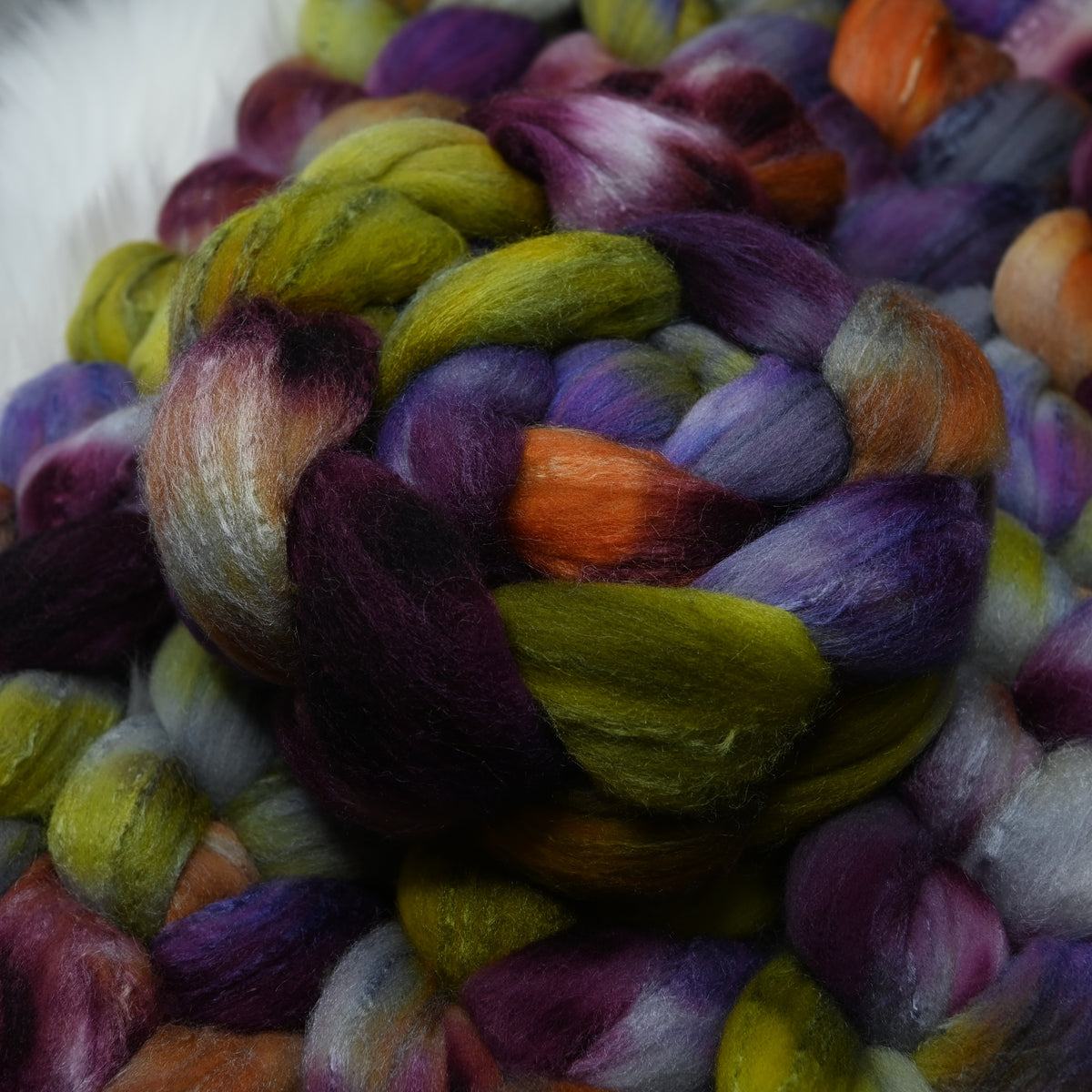 Farmers' Market on Hand Dyed 72/25 Blue Faced Leicester Tussah Silk Combed Wool Top 4 oz