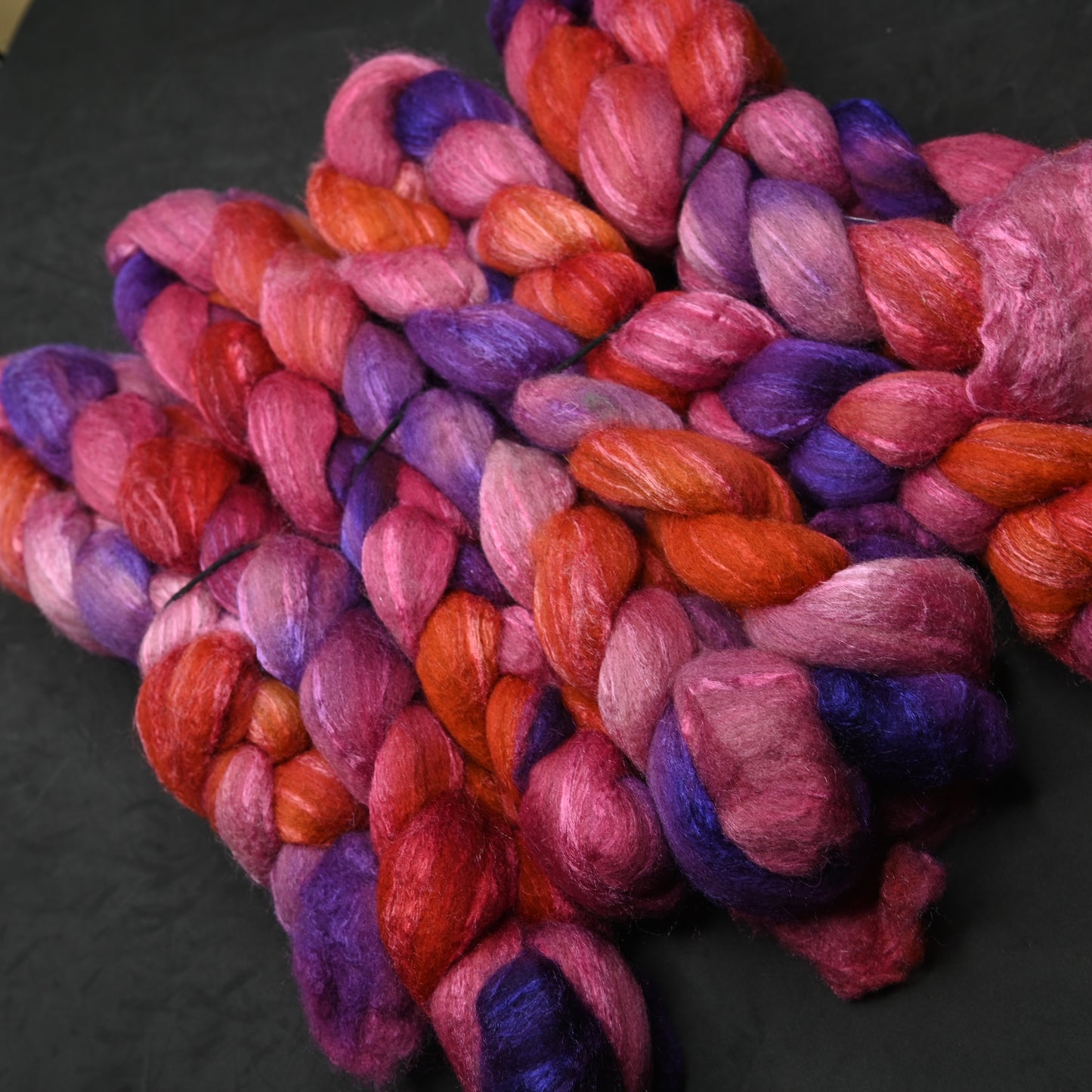Independent Study in Tropics on Hand Dyed 85/15 Blue Faced Leicester Tussah Silk Combed Wool Top 4 oz