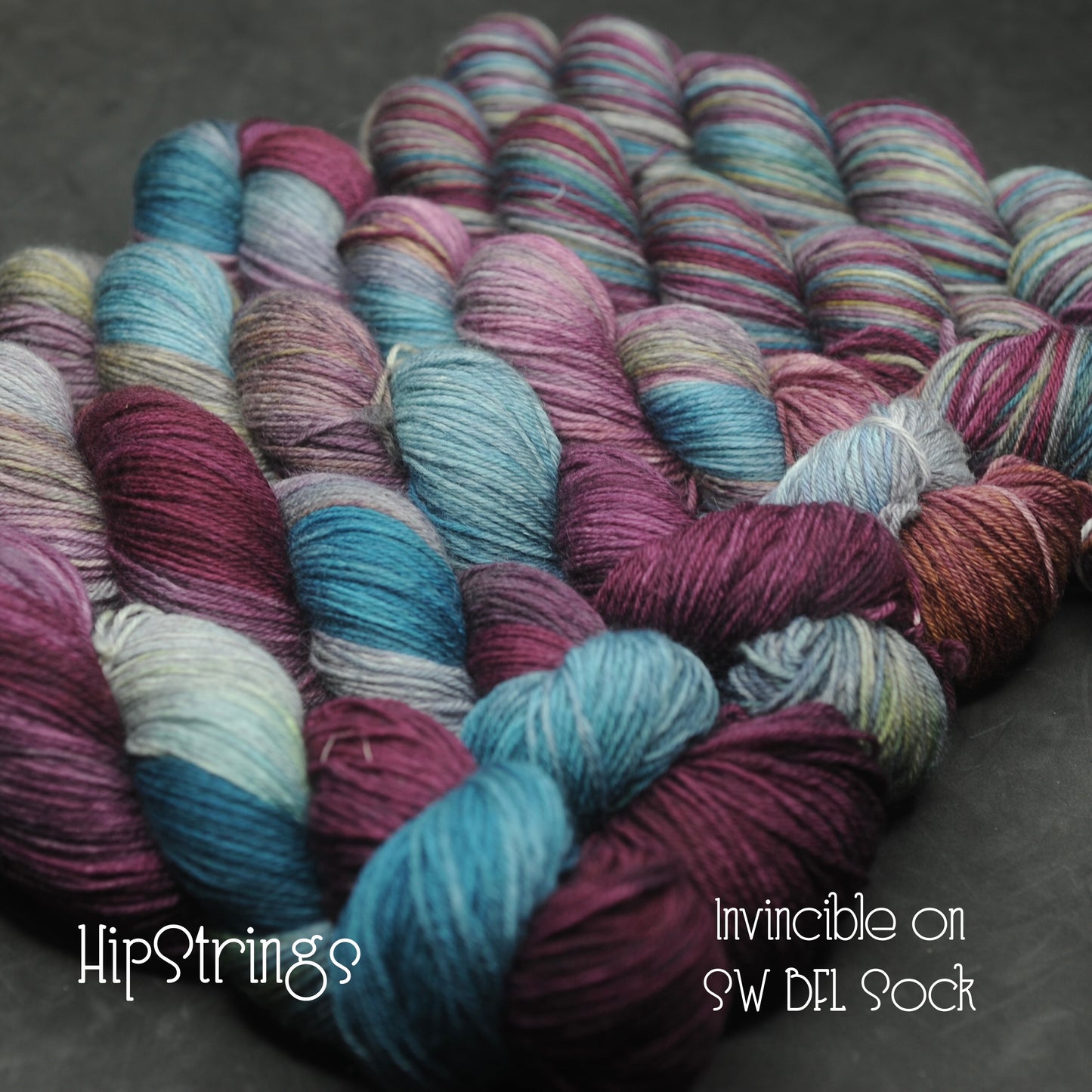 Invincible on Hand Dyed SW Blue Faced Leicester Sock Yarn - 437 yd