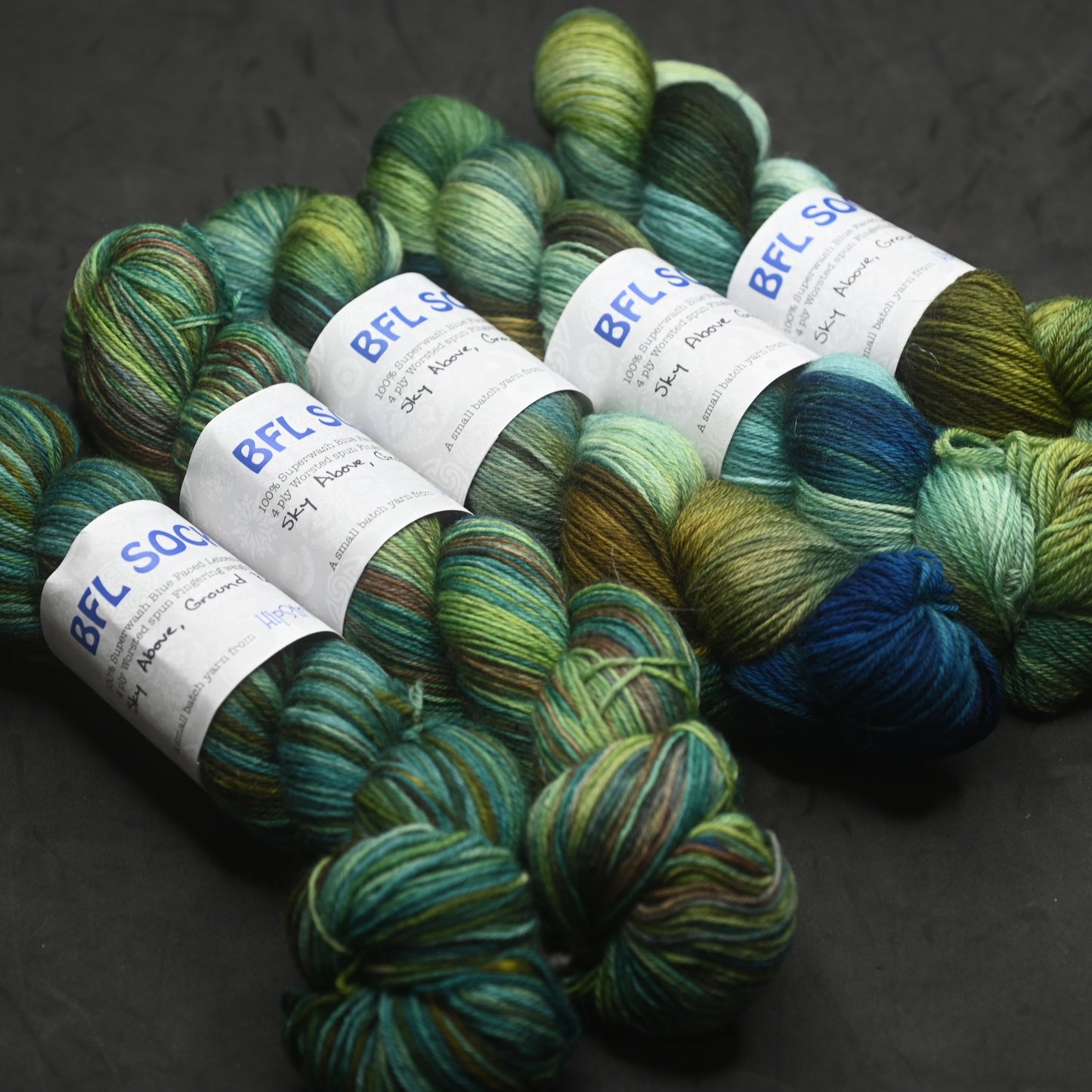 Sky Above, Ground Below on SW Blue Faced Leicester wool Sock Yarn - 100 g