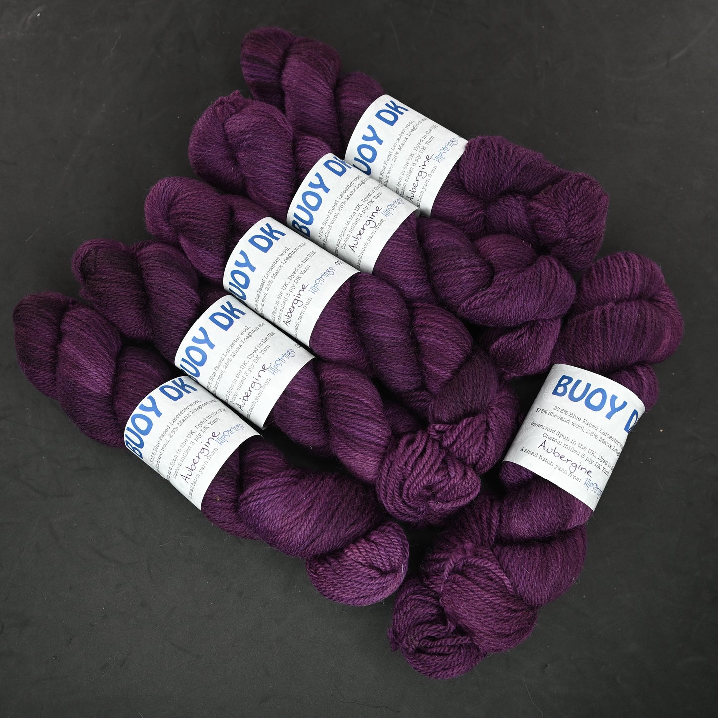 Aubergine on Hand Dyed Buoy DK BFL/Shetland/Manx wool yarn 100 g