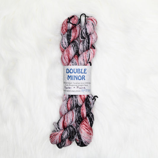 Double Minor SW Targhee Nylon Sock Yarn - Raven and Flame - 100g