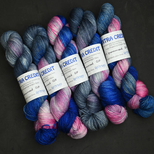 It's pronounced GIF on Hand Dyed Extra Credit SW BFL Nylon Sock yarn - 437 yd/100g