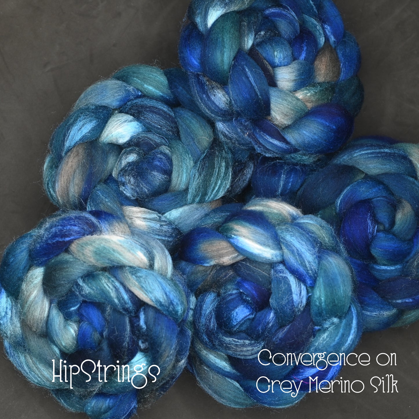 Convergence on Hand Dyed Grey Merino/Tussah Silk Combed Top 4 oz