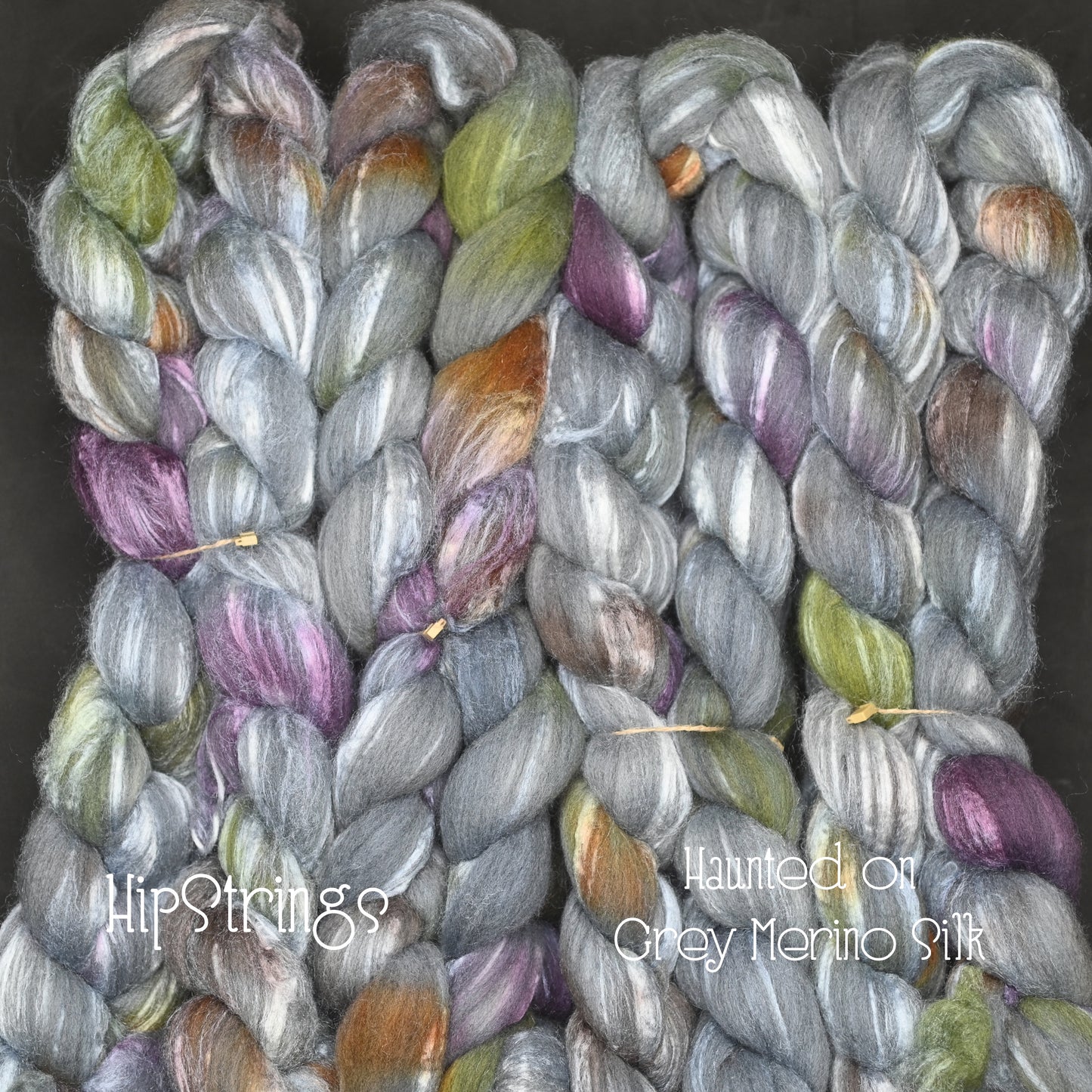 Haunted on Hand Dyed Grey Merino Tussah Silk Combed Top 4 oz