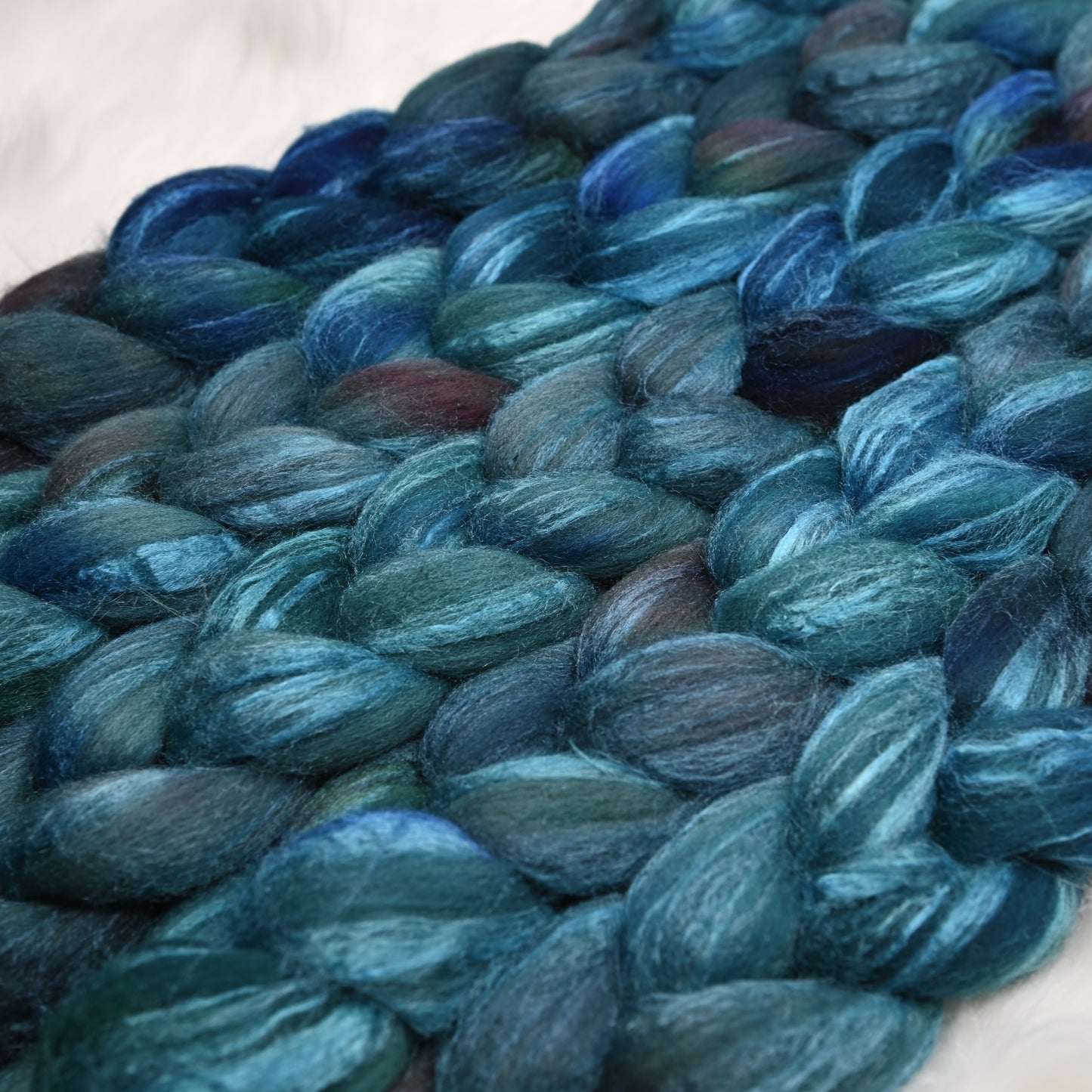 Never Going to Give You Up on Hand Dyed Grey Merino/Tussah Silk Combed Top 4 oz