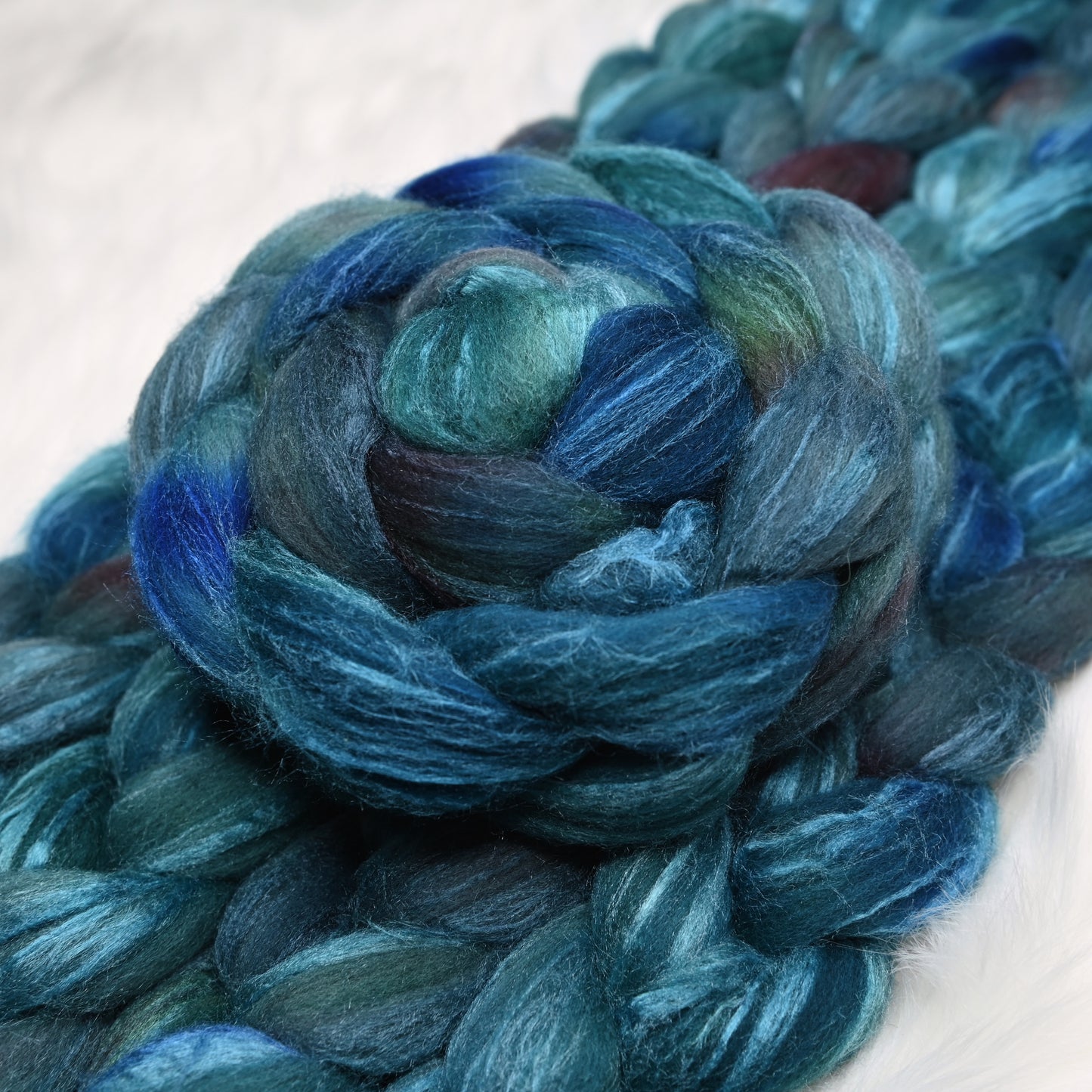 Never Going to Give You Up on Hand Dyed Grey Merino/Tussah Silk Combed Top 4 oz