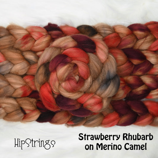Strawberry Rhubarb on Hand Dyed Baby Camel Superfine Merino wool Combed top - 4 oz