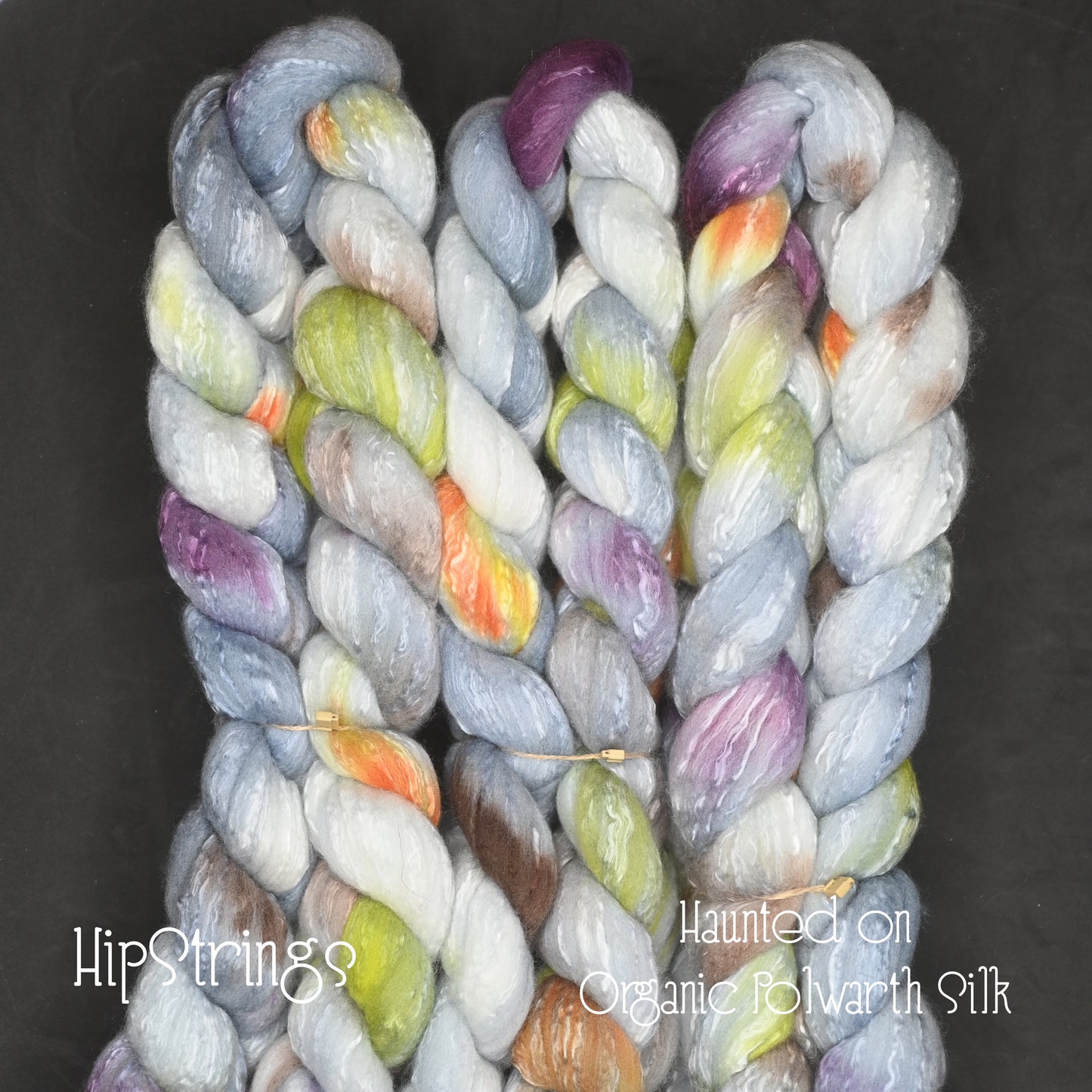 Haunted on Hand Dyed Organic Polwarth Wool Silk Combed Top - 4 oz