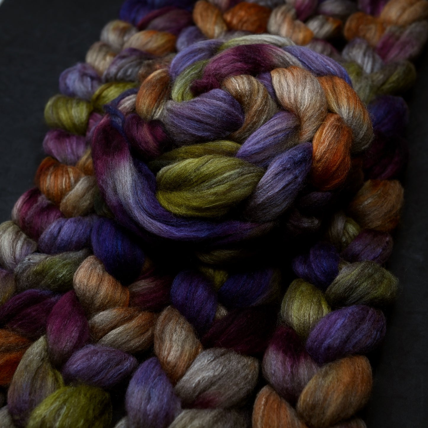 Farmers' Market on Hand Dyed Polwarth Wool Llama Silk Combed Top - 4 oz