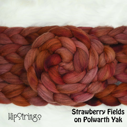 Strawberry Fields on Hand Dyed 60/40 Polwarth Wool Yak Combed Top - 4 oz