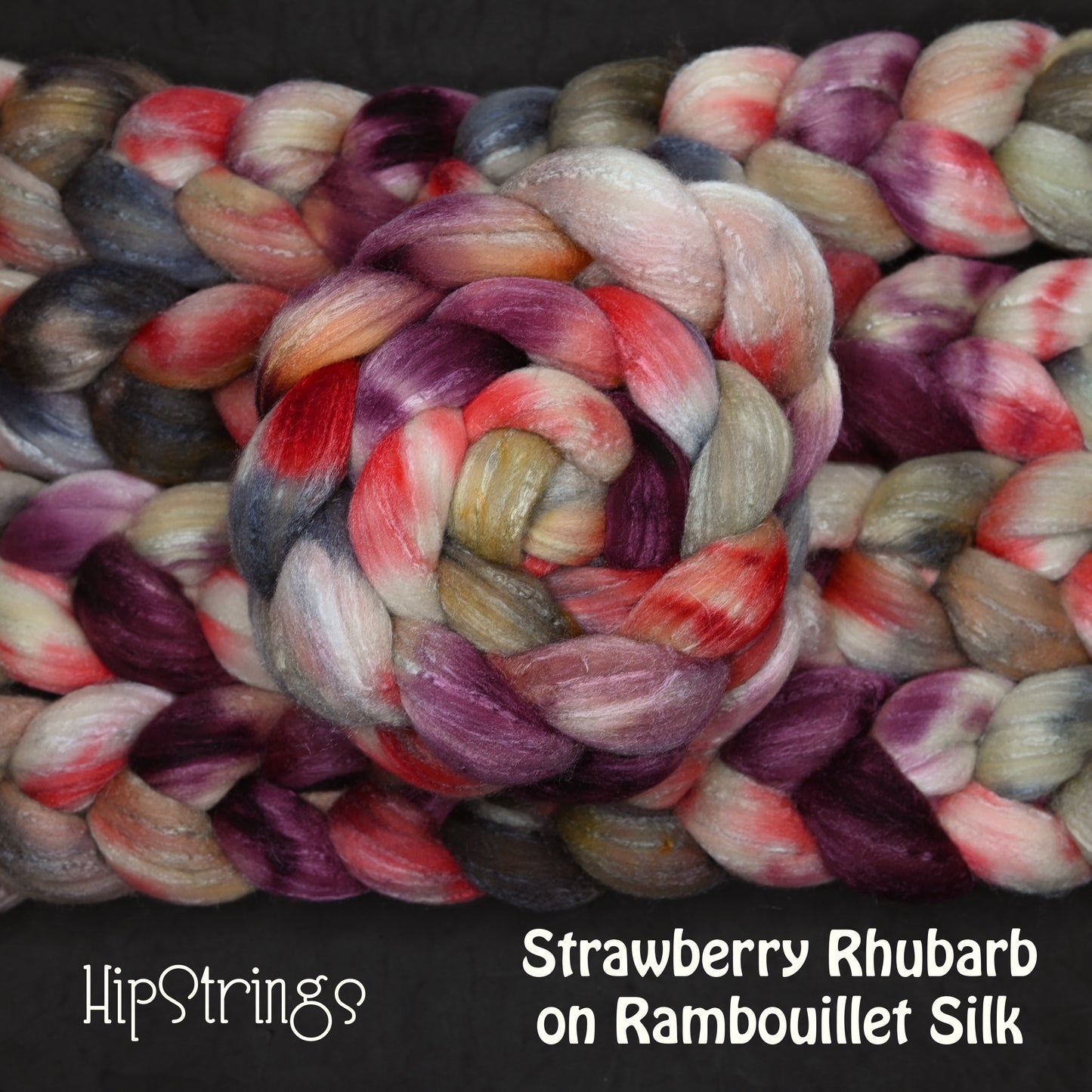 Strawberry Rhubarb on Hand Dyed 80/20 Rambouillet Wool Tussah Silk Combed Top - 4 oz