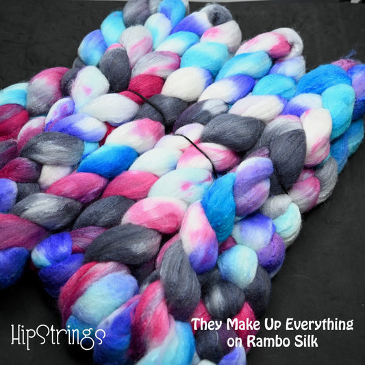 They Make up Everything on Hand Dyed 80/20 Rambouillet Wool Tussah Silk Combed Top - 4 oz
