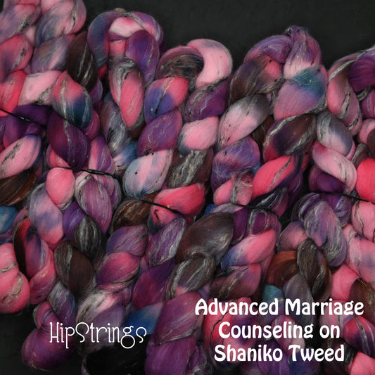 Advanced Marriage Counseling on Hand Dyed Shaniko Wool Tweed Combed Top - 4 oz