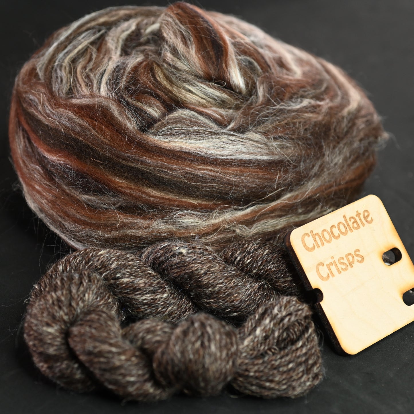 Chocolate Crisps Signature Blend Merino Corriedale Tussah Flax Combed Top - 4 oz