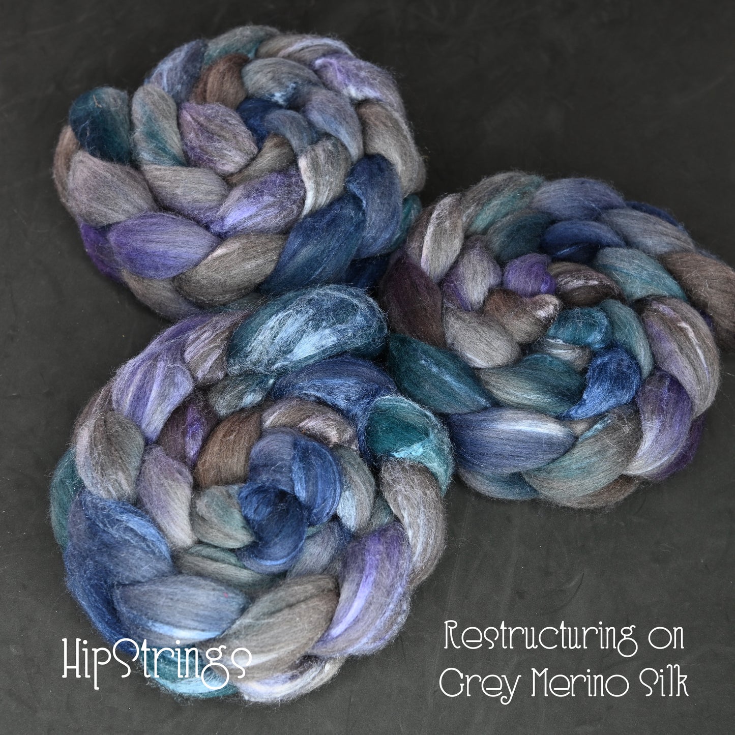 Restructuring on Hand Dyed Grey Merino/Tussah Silk Combed Top 4 oz