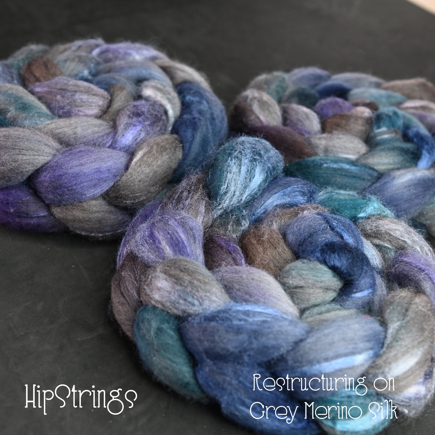 Restructuring on Hand Dyed Grey Merino/Tussah Silk Combed Top 4 oz