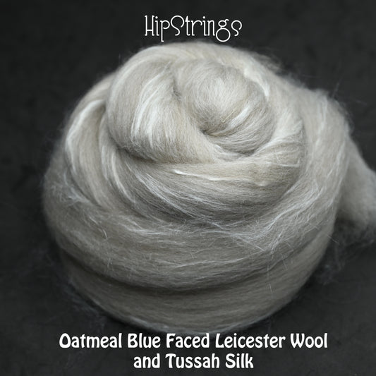 85/15 Oatmeal Blue Faced Leicester Wool Tussah Silk Combed Top - 4 oz