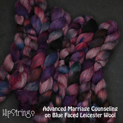 Advanced Marriage Counseling on Hand Dyed Blue Faced Leicester Combed Wool Top 4 oz