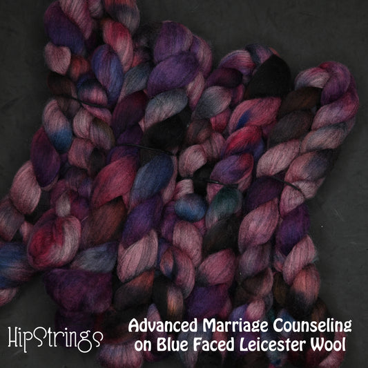 Advanced Marriage Counseling on Hand Dyed Blue Faced Leicester Combed Wool Top 4 oz