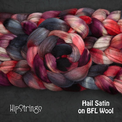 Hail Satin on Hand Dyed Blue Faced Leicester Combed Wool Top 4 oz