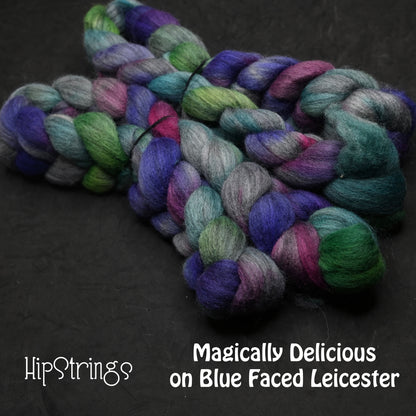 Magically Delicious on Hand Dyed Blue Faced Leicester Combed Wool Top 4 oz