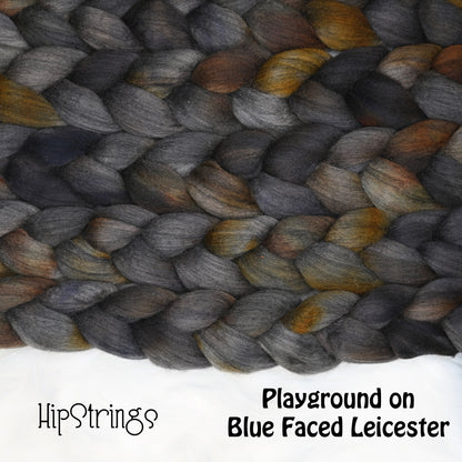 Playground on Hand Dyed Blue Faced Leicester Combed Wool Top 4 oz