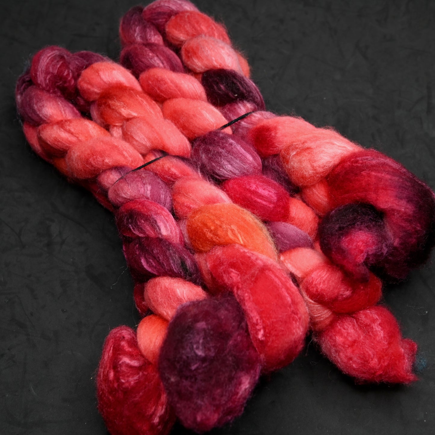 Fifty Shades of Malus on Hand Dyed 72/25 Blue Faced Leicester Tussah Silk Combed Wool Top 4 oz