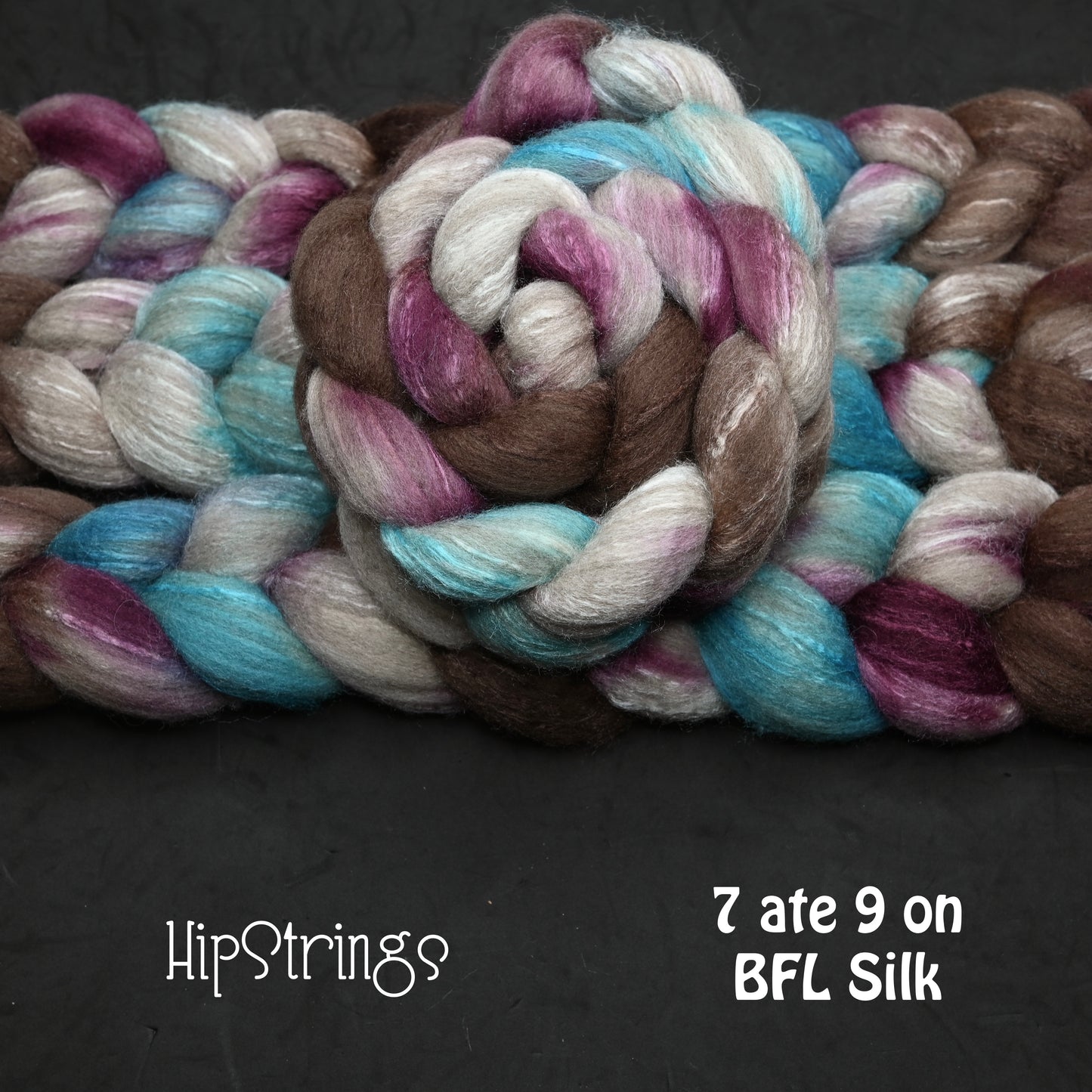 7 ate 9 on Hand Dyed 85/15 Blue Faced Leicester Tussah Silk Combed Wool Top 4 oz