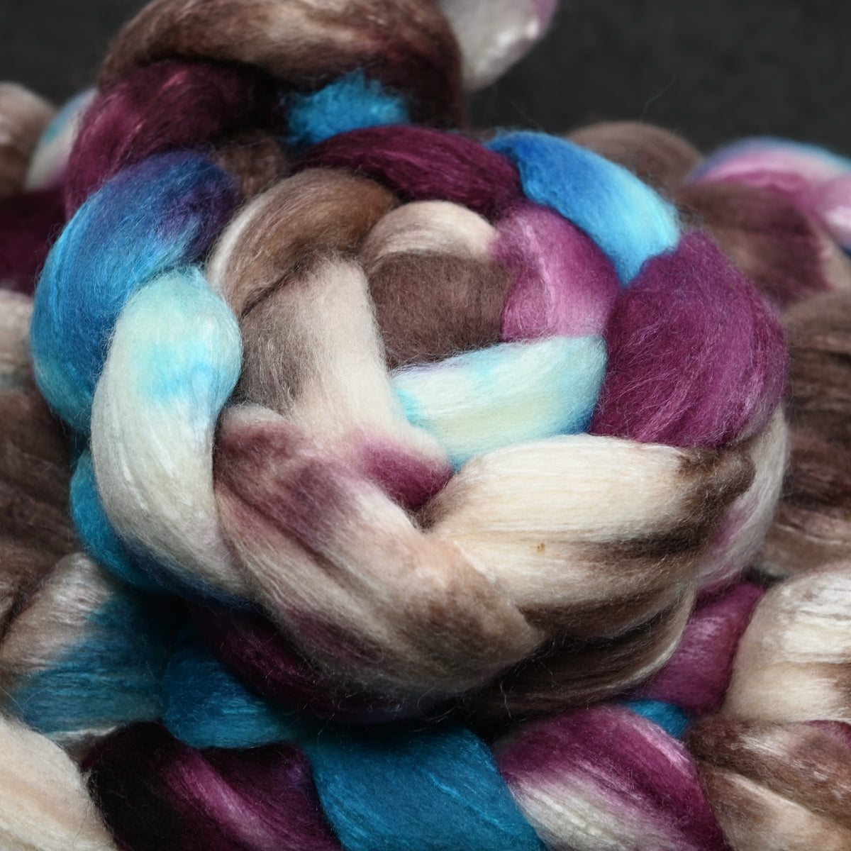 7 ate 9 on Hand Dyed 72/25 Blue Faced Leicester Tussah Silk Combed Wool Top 4 oz