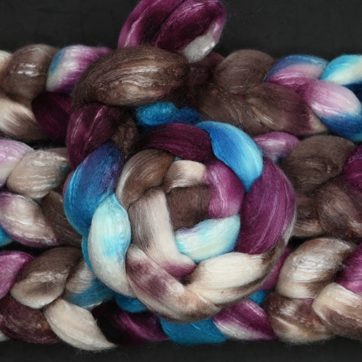 7 ate 9 on Hand Dyed 72/25 Blue Faced Leicester Tussah Silk Combed Wool Top 4 oz
