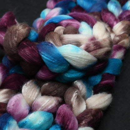 7 ate 9 on Hand Dyed 72/25 Blue Faced Leicester Tussah Silk Combed Wool Top 4 oz