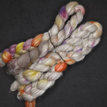 Bibliophile on Hand Dyed 85/15 Blue Faced Leicester Tussah Silk Combed Wool Top 4 oz