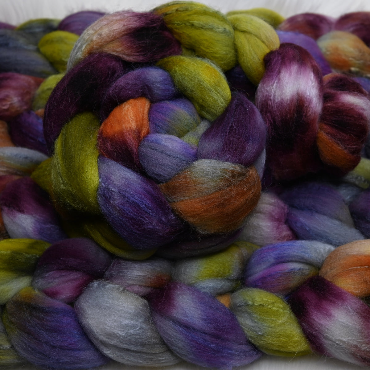 Farmers' Market on Hand Dyed 72/25 Blue Faced Leicester Tussah Silk Combed Wool Top 4 oz