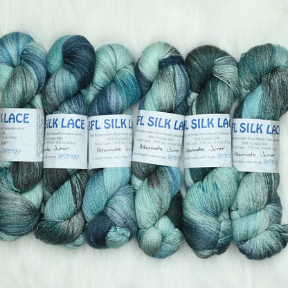 Alternate Juror on Hand Dyed SW BFL Silk Lace Yarn - 100g