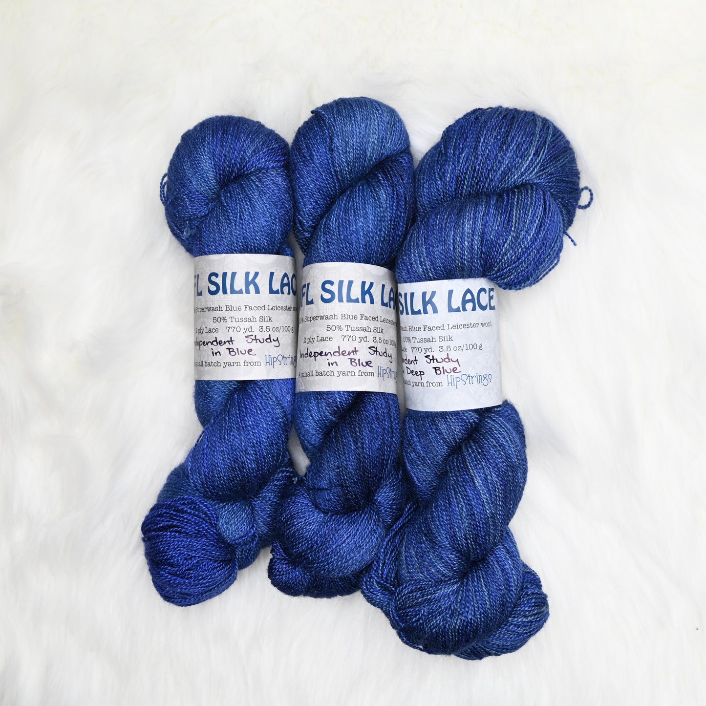 Independent Study in Deep Blue on BFL Silk Lace Yarn - 100g