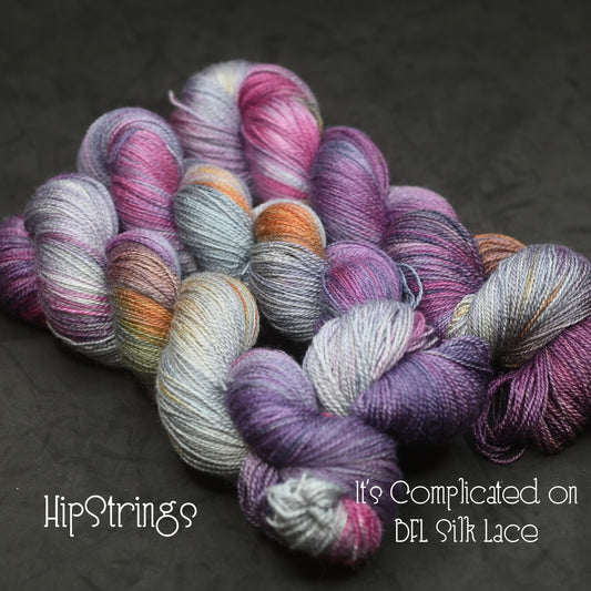 It's Complicated on Hand Dyed SW Blue Faced Leicester Wool Silk Lace Yarn - 100g