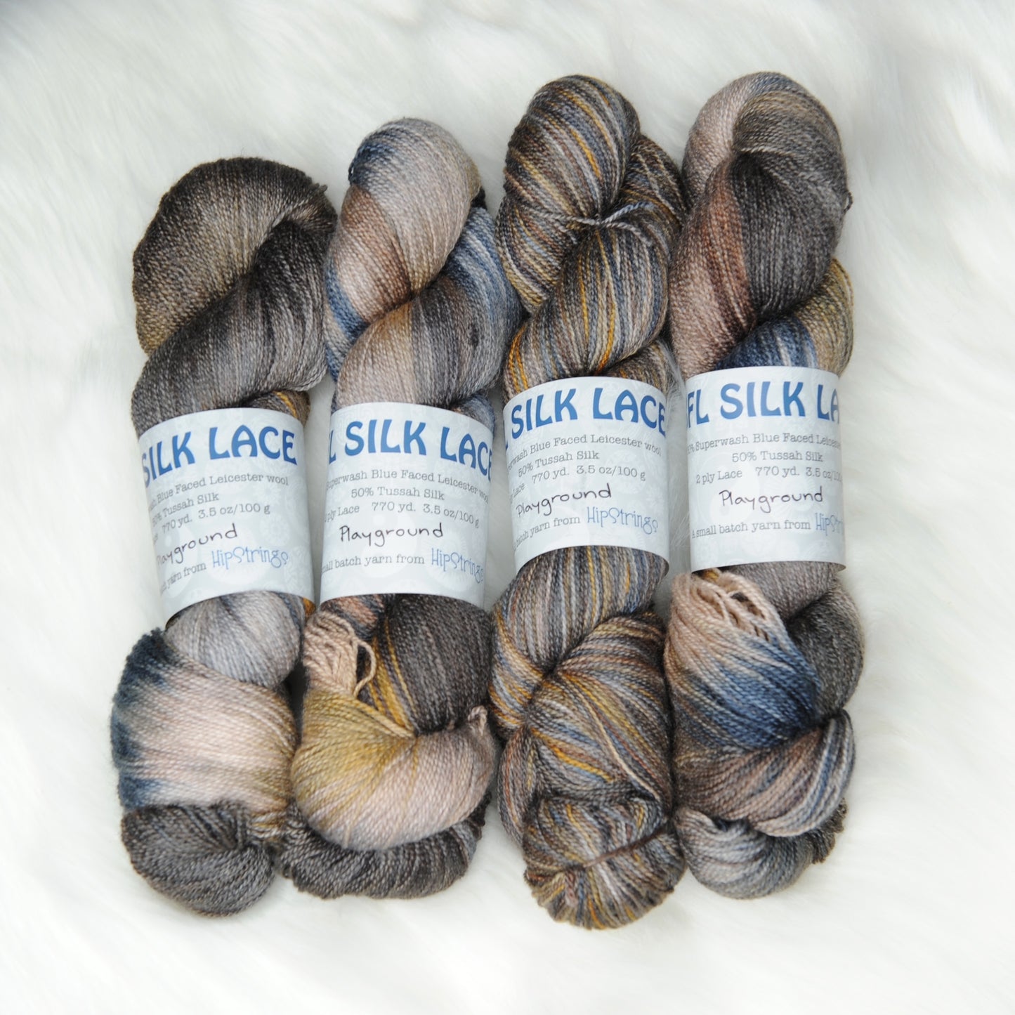 Playground on Hand Dyed SW BFL Silk Lace Yarn - 100g