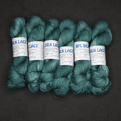 Spruce on Hand Dyed SW BFL Silk Lace Yarn - 100g