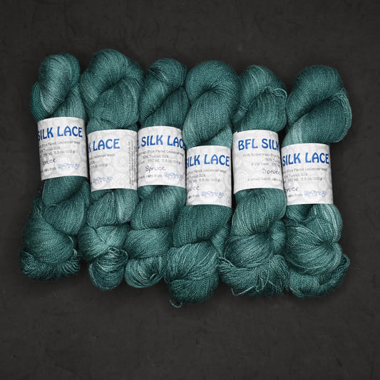 Spruce on Hand Dyed SW BFL Silk Lace Yarn - 100g