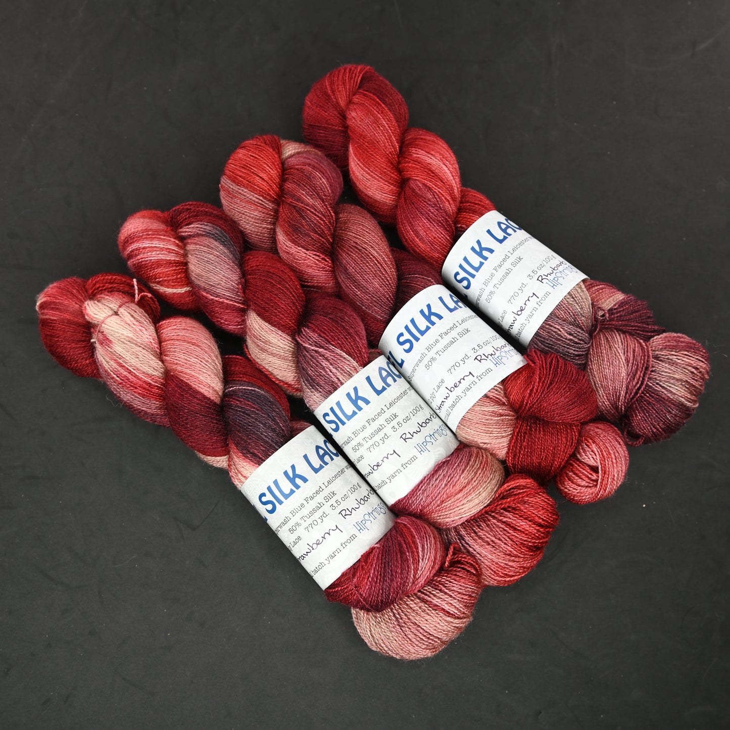 Strawberry Rhubarb on Hand Dyed SW BFL Silk Lace Yarn - 100g