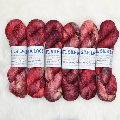 Strawberry Rhubarb on Hand Dyed SW BFL Silk Lace Yarn - 100g