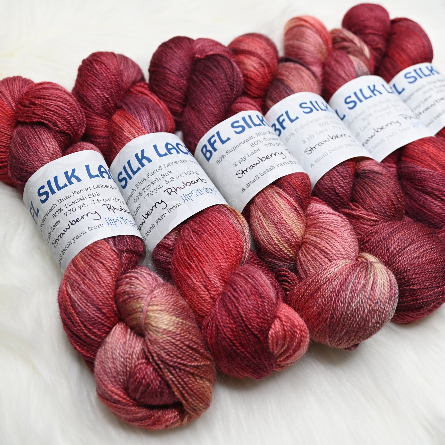 Strawberry Rhubarb on Hand Dyed SW BFL Silk Lace Yarn - 100g