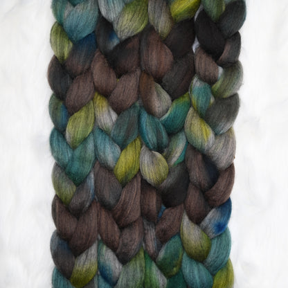 Sky Above, Ground Below on Hand Dyed Grey Blue Faced Leicester Wool Combed Top - 4 oz