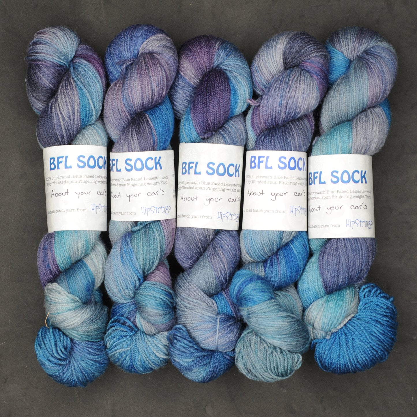 About Your Car's on Hand Dyed SW Blue Faced Leicester wool Sock Yarn - 100 g