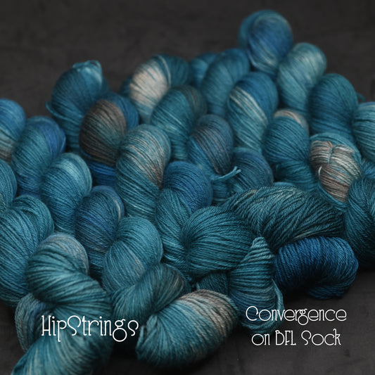Convergence on Hand Dyed SW Blue Faced Leicester wool Sock Yarn - 100 g