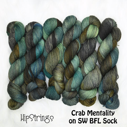 Crab Mentality on Hand Dyed SW BFL Wool Sock Yarn - 437 yd