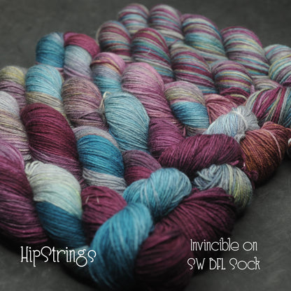 Invincible on Hand Dyed SW Blue Faced Leicester Sock Yarn - 437 yd