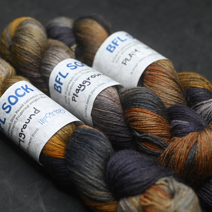 Playground on Hand Dyed SW Blue Faced Leicester Wool Sock Yarn - 437 yd/100g